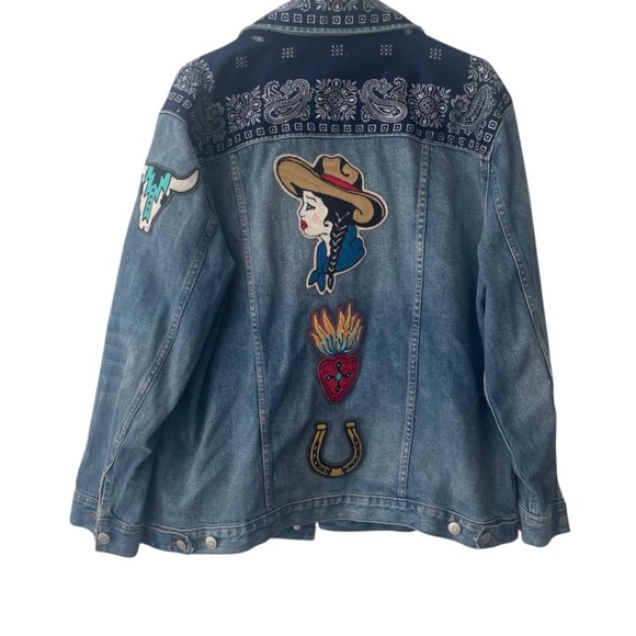 Custom Patch Western Denim Jean Jacket - Picture 4 of 12